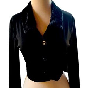 Shein Black Cropped faux fur collar and cuffs. 3 button cardigan
